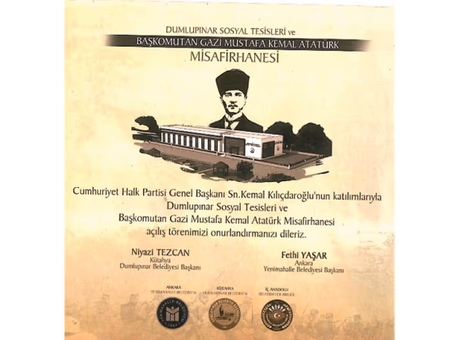 Birliğimiz Üyesi Dumlupınar Belediyesinin Sosyal Tesisileri ve Başkomutan Gazi Mustafa Kemal Atatürk Misafirhanesi 28 Ekim 2018 Tarihinde Açılıyor.