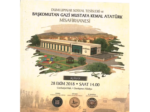 Birliğimiz Üyesi Dumlupınar Belediyesinin Sosyal Tesisileri ve Başkomutan Gazi Mustafa Kemal Atatürk Misafirhanesi 28 Ekim 2018 Tarihinde Açılıyor.