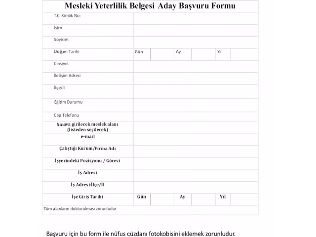 Mesleki Yeterlilik Belgelendirme işlemlerinde Başkent Mesleki Eğitim Vakfı ile işbirliğine ilişkin yazı, liste ve müracaat formu ektedir.