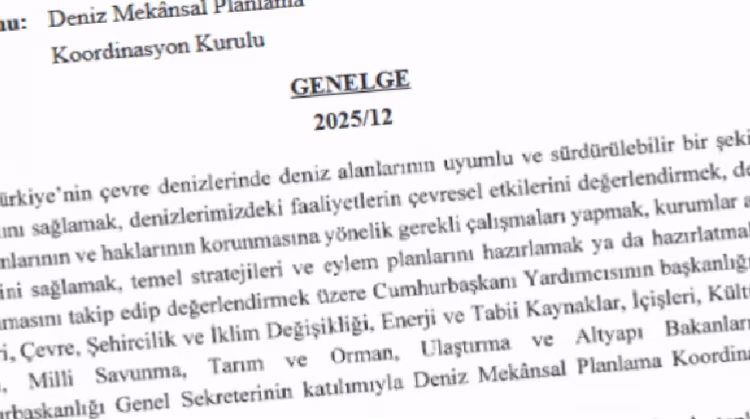 Deniz Mekânsal Planlama Koordinasyon Kurulu ile İlgili 2025/12 Sayılı Cumhurbaşkanlığı Genelgesi